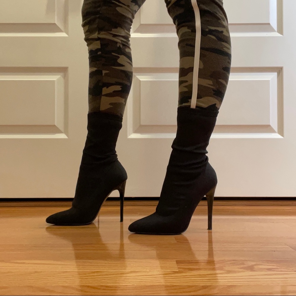 Black stretch fabric high heels size 6 - Picture 1 of 4
